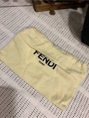 Fendi Pale Yellow Dust Pouch with Black ROMA Logo
